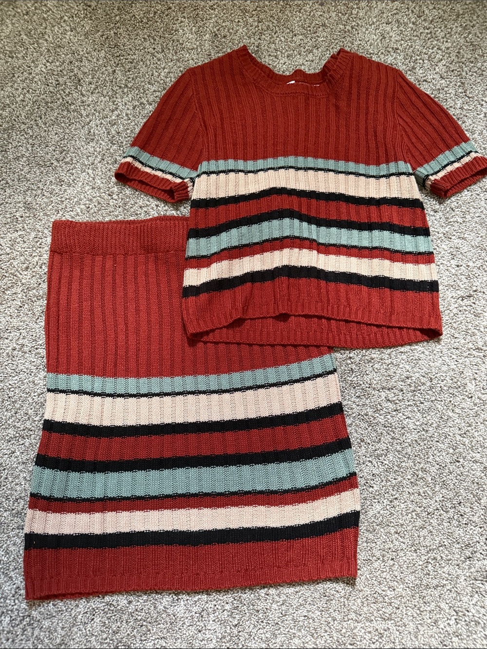 No Boundaries Rust Multicolor Striped Knit Two-Piece Set